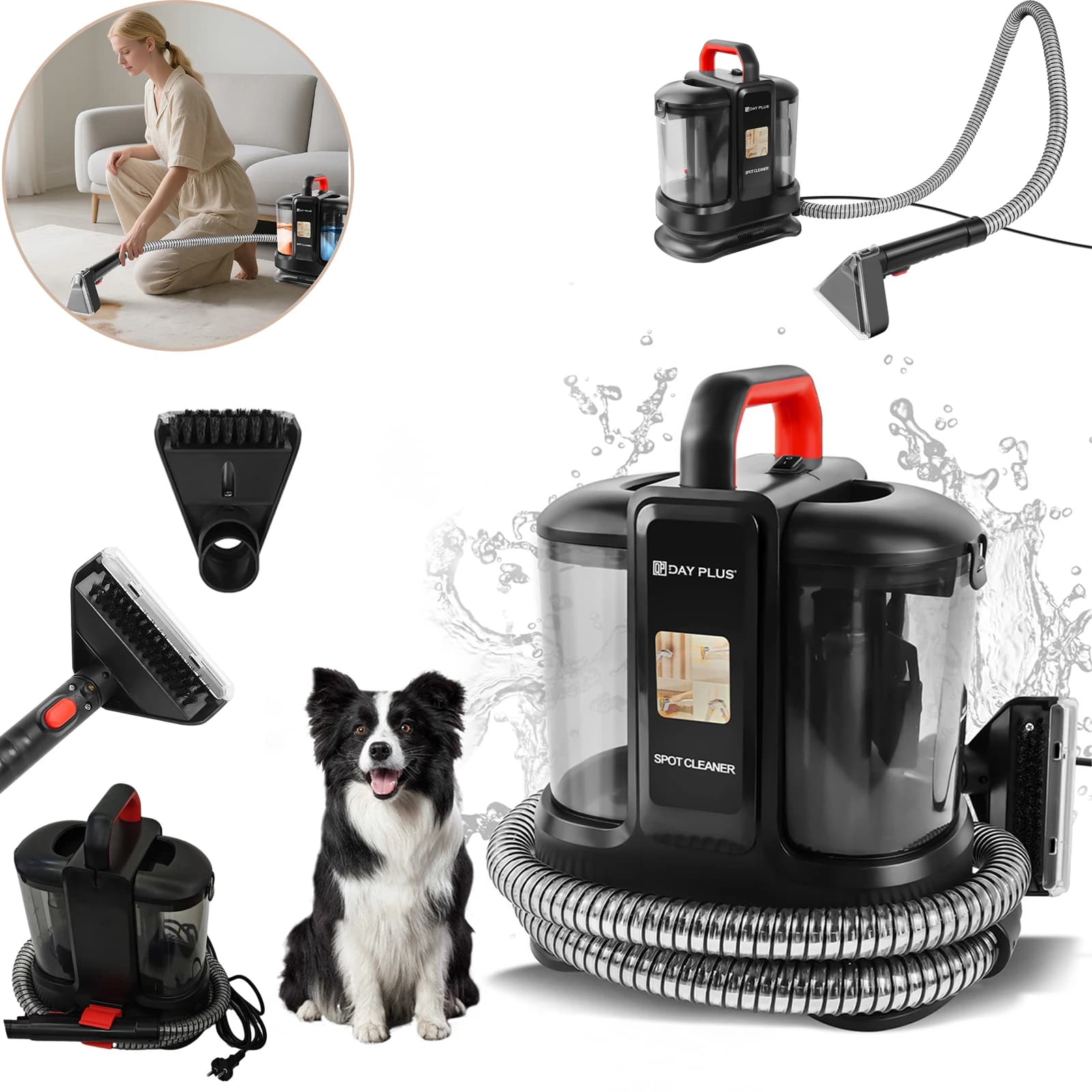 450W High Power Wet Vacuum Cleaner with 15000Pa Strong Suction, Dry-Wet Mop Vacuum, 1.2L Clean Water Tank + 0.6L Dirty Water Tank, for Carpet, Sofa, Upholstery, Car Interior Cleaning, Home and Vehicle Use