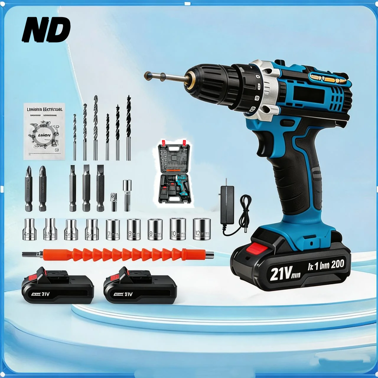 Cordless Hammer Drill Set, with 2 21V 1.5 Ah Batteries, 25+3 Torque Adjustment, 2 Speed, Don Feliz