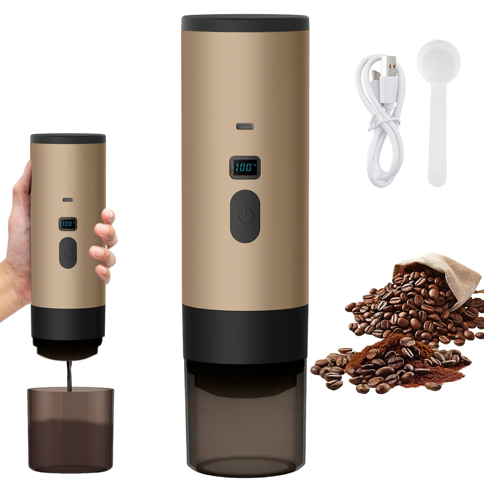 Portable Electric Capsule Coffee Maker Espresso Capsule Machine Cordless Heating Pump Coffee Capsule Machine Travel and Car 3-in-1 Pod Coffee Maker