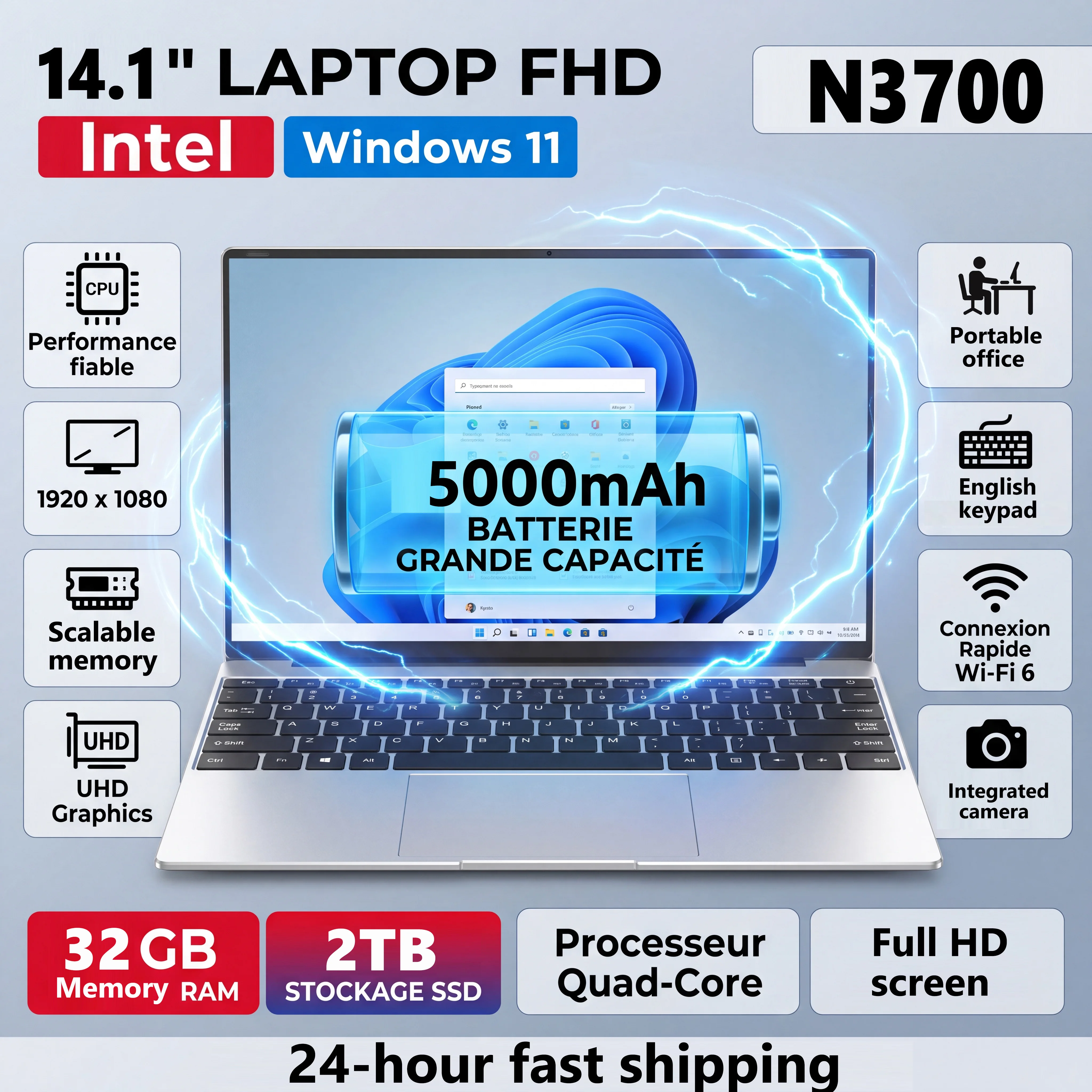 14.1"LENO Ultrabook Notebook Windows 11 Laptops Intel Pentium N3700 16GB 32GB RAM 512GB 2TB SSD Laptops Office Computer PC