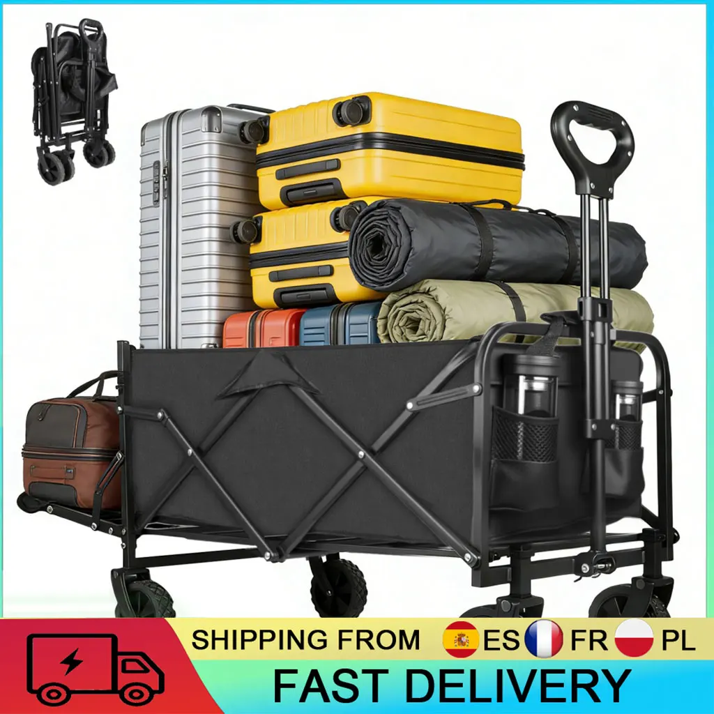 Folding Wagon Collapsible Camping Wagon Rear Open Design 150L Large Capacity For Outdoor Camping Picnic Beach With 360° Wheels