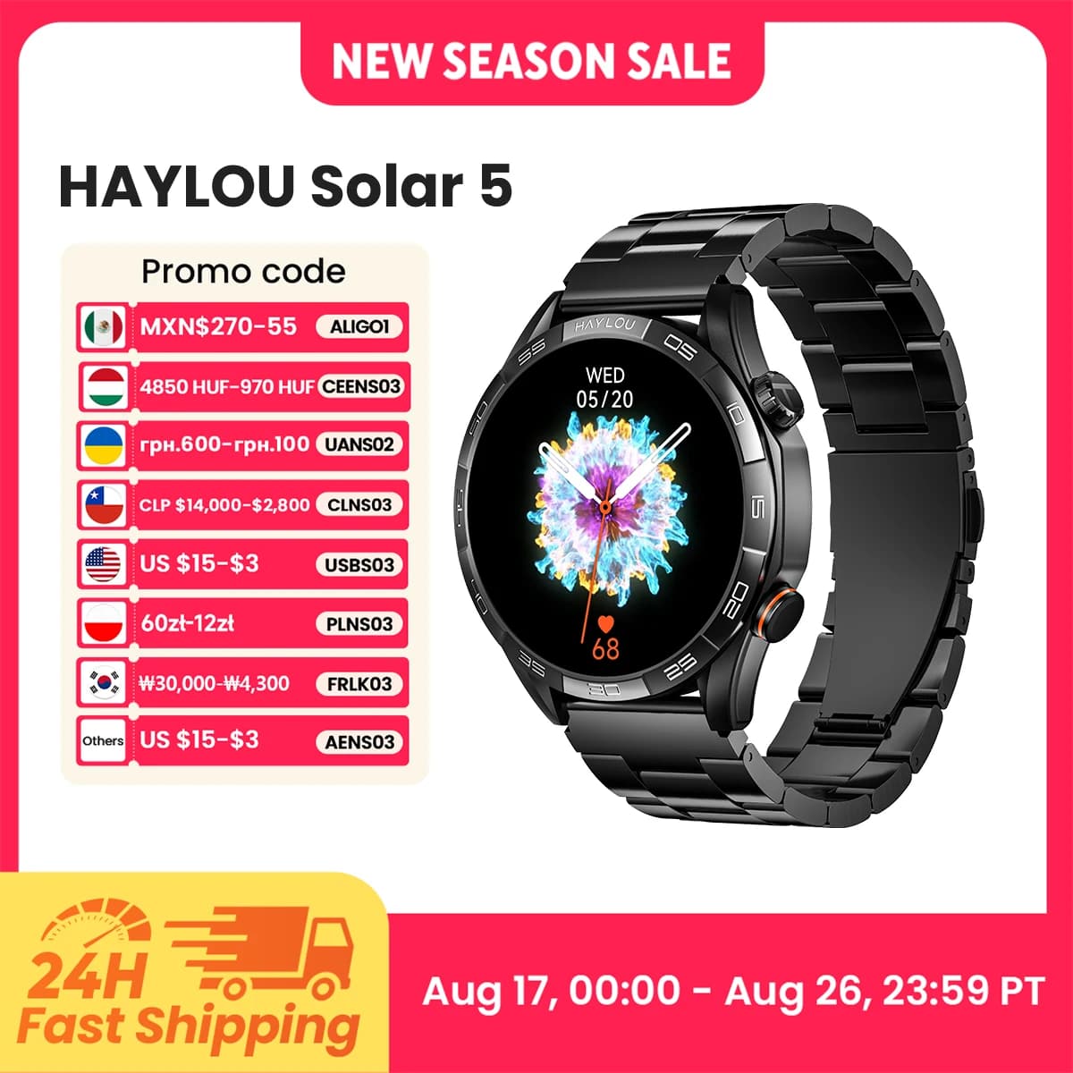 HAYLOU Solar 5 Voice Calling Smartwatch 1.58'' AMOLED Display 60Hz Smart Watch 24H Health Monitoring Sports Smartwatch for Men