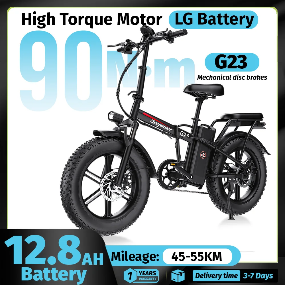 DEEPOWER G23 Electric Bike 90N·m High Torque Motor 48V 35Ah Battery Foldable 20 Inch Fat Tire Ebike Mechanical Disc Brake Off-Road Adult Electric Bicycle