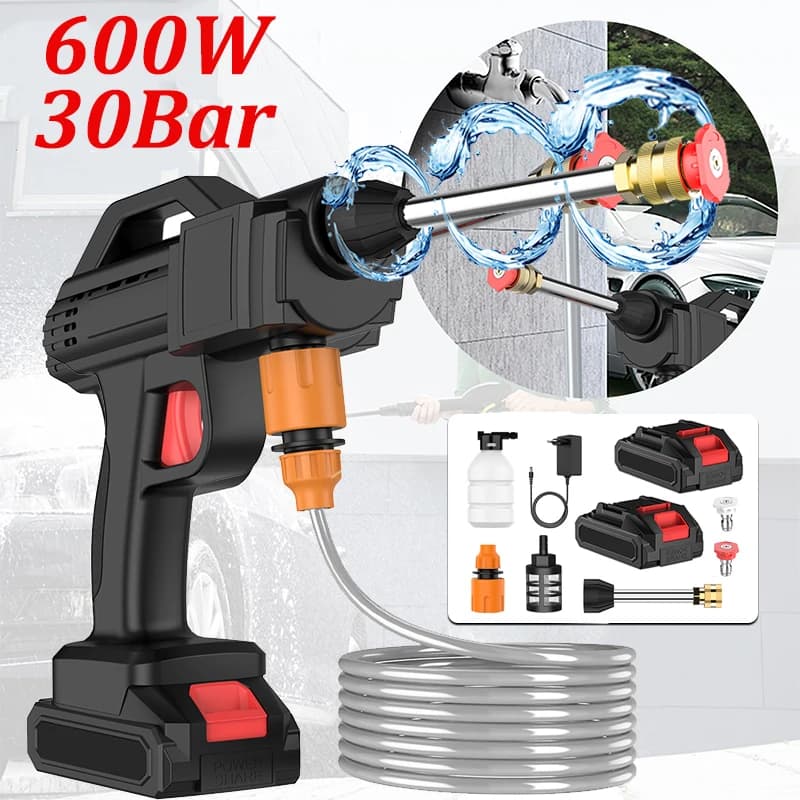 30BAR 21V Battery Cordless High Pressure Wash Spray Water Gun 600W High Power Washing Water Machine Power Tool For Lithium Battery