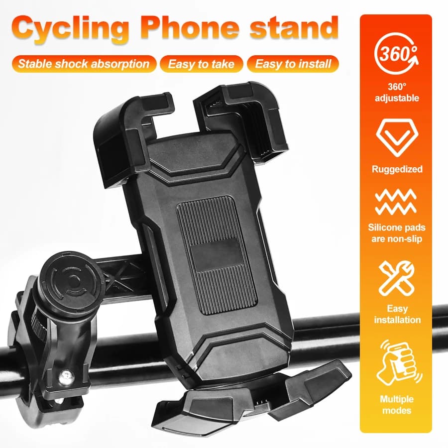 360°Rotatable Electric Bicycle Phone Holder, Compatible with iPhone, Anti‑Slip Bracket, Fits Mountain Bikes and Motorcycles