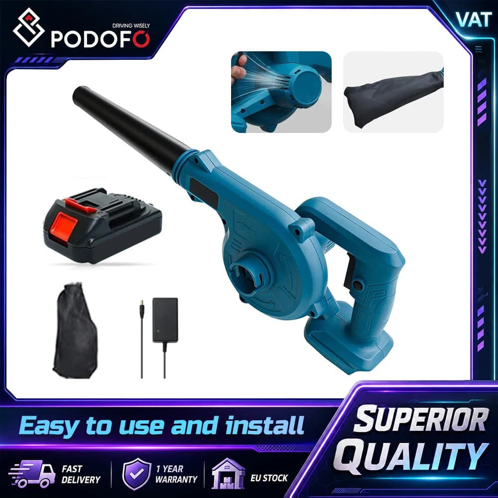 Podofo 2 In 1 Mini Electric Air Blower Cordless Leaf Blower Battery Powered Leaf Blower Handheld Snow Sweeper Blowing And Suction Dust Collector Cleaner For Lawn Care, Yard, Blown Leaves And Snow