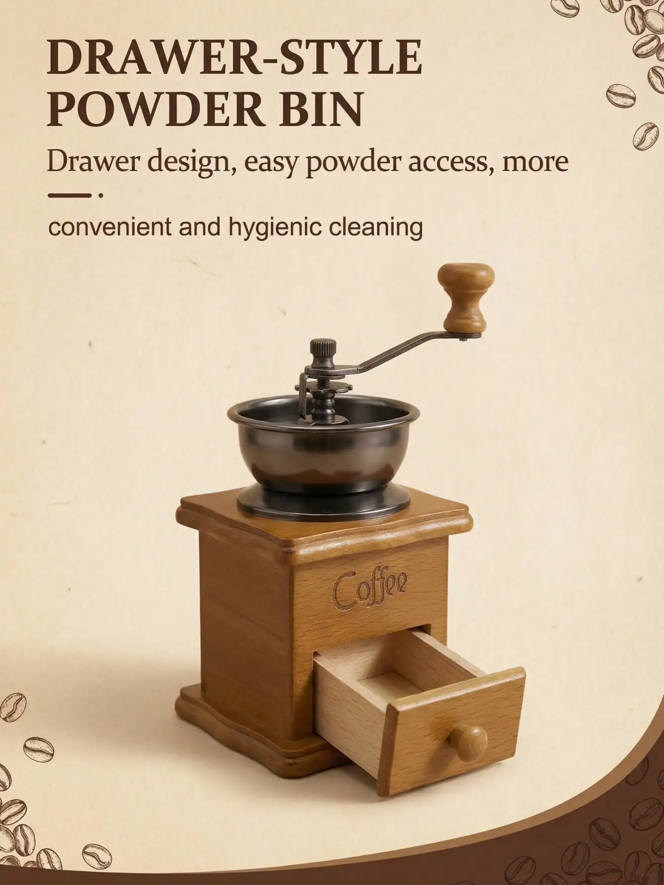 1-Pack Solid Wood Retro Hand-Cranked Coffee Bean Grinder with Adjustable Ceramic Core, Portable Retro Coffee Grinder for Home Use, Travel, and Camping.