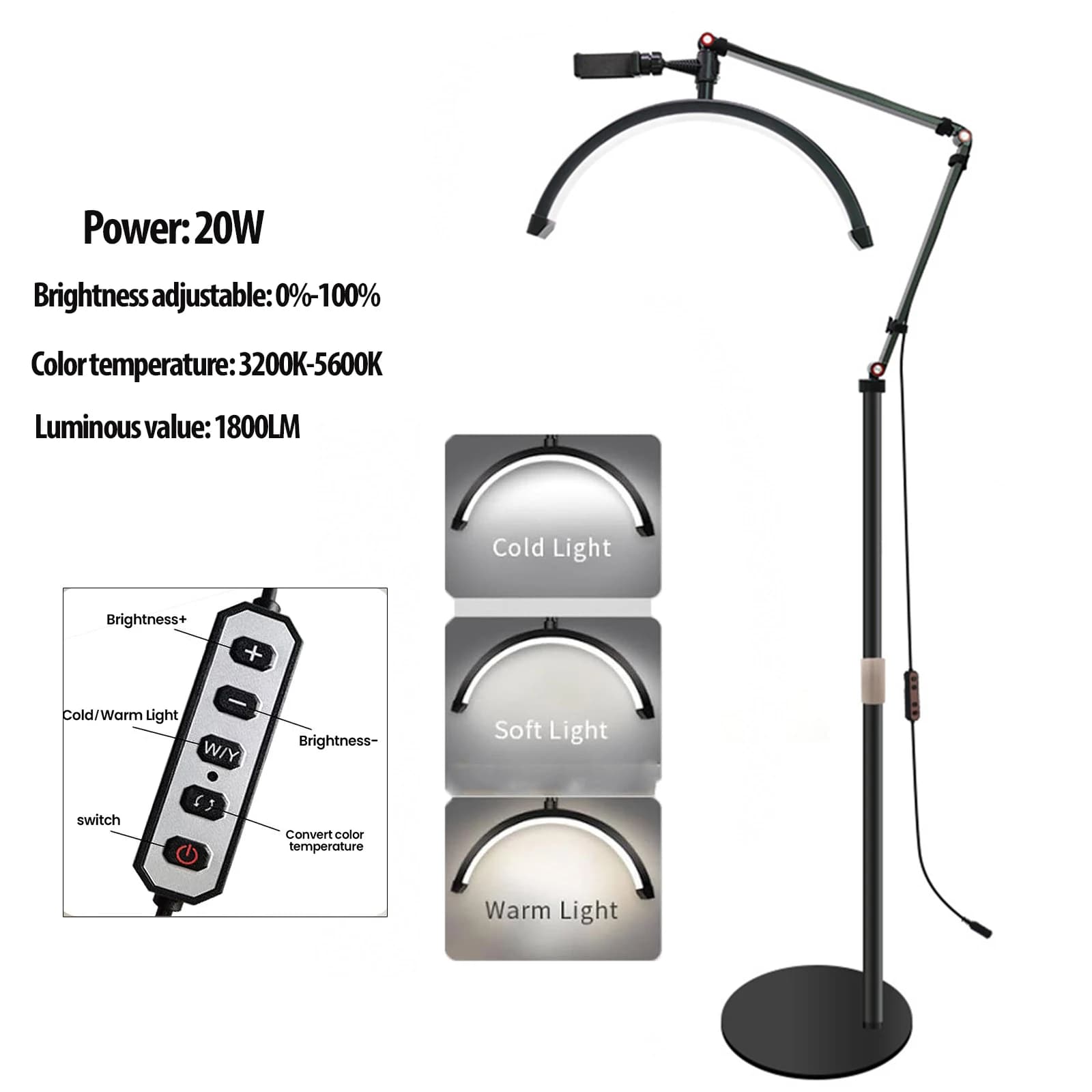 Fill Light Half Moon Light 3000K-6000K Led Moon Lamp Photography Fill Light for Lashes Extension Beauty Floor Lamps
