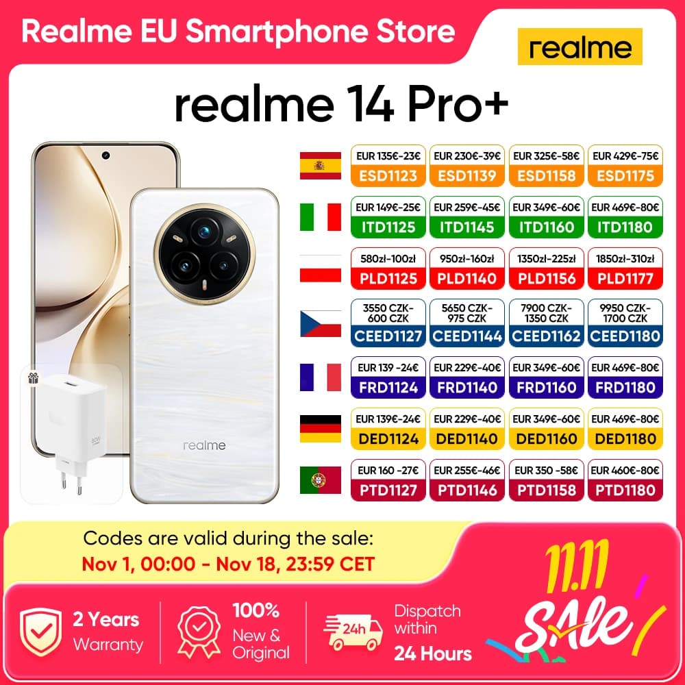 realme 14 Pro+ 5G Smartphone 50MP+50MP Camera 120Hz 6.83'' Quad Curve Display Snapdragon 7s Gen 3 processeur 5260mAh Battery