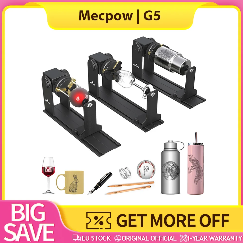 Mecpow G5 Rotary Roller Module, with Versatile Jaws, Adjustable Rotary Chuck, Supporting Column, for Mecpow and Other Brands, 42mm Stepped Motor, 240mm Engraving Roller Length, Various Types of Jaws, Precise Angle Adjustment & 360° Rotary Chunk
