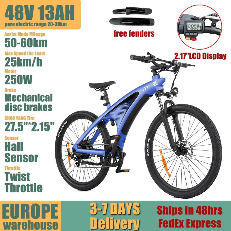 HX Q5 Adult E Bikes Electric Bike 48V20AH Ebikes Electric Dirt Bike Electric Bicycle 85N.M Mountain E Bike 27.5'*2.25' Off-Road Tires