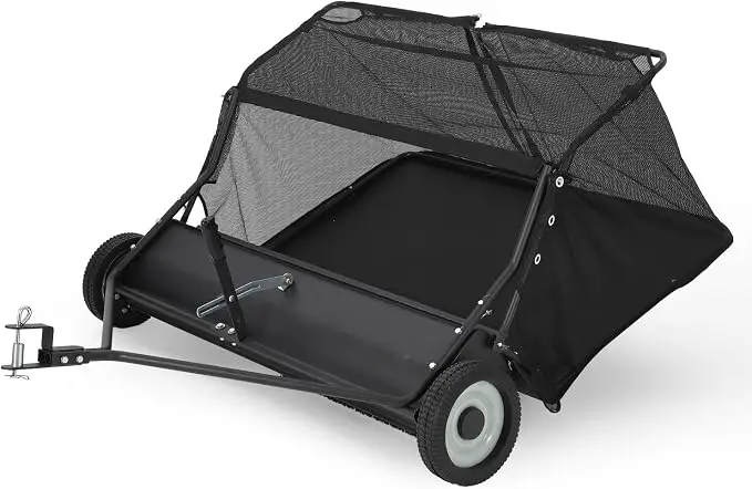 42-Inch Tow-Behind Lawn Sweeper, 25 Cu ft Large Capacity Leaf & Grass Collector with Adjustable Brush Height, Dump-from-Seat Handle, Heavy Duty Steel Frame, Pull Behind Yard Sweeper for Lawn Tractor