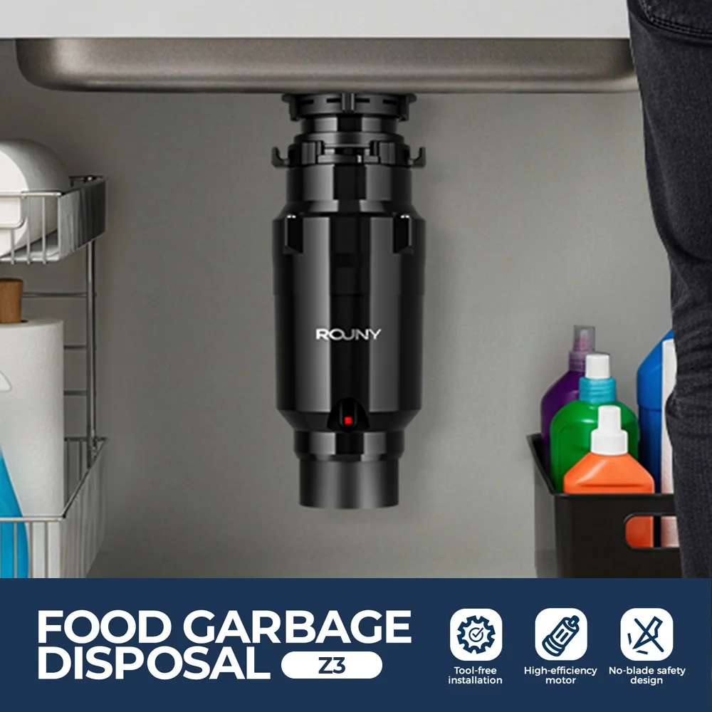ROUNY Ultra-Quiet 1/2 3/4HP Continuous Feed Garbage Disposal, Kitchen Food Waste Disposer with Stainless-Steel Grinding System