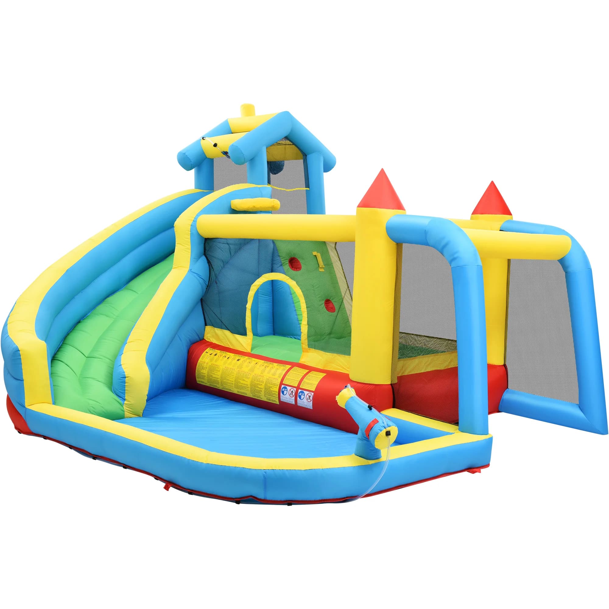 Kids' Bounce House, 5-in-1 Inflatable for Ages 3-10, Outdoor Castle Bouncer with Slide, Jump Area, Water Pool, SoccerNet