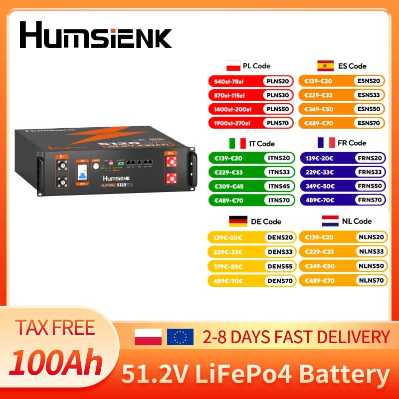 Humsienk 48V 100AH Server Rack LiFePO4 Battery 3U Size With Bluetooth Max 5120Wh 100A BMS with Active Balancing 15000 Cycles For Inverter, RV, Vans, Solar Energy