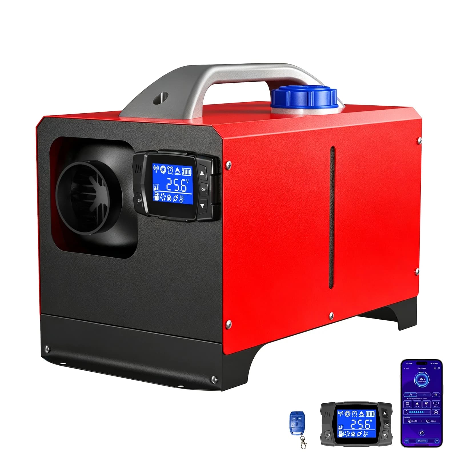 2026 Upgrade Mudiro 8KW Diesel Air Heater Auto High Altitude Mode&Smart LCD Panel Bluetooth APP + Remote Control Dual Wireless Auto Start‑Stop 4‑Language Voice Broadcast 1.5m Extension Cord 12V/24V/240V Adapter Ideal for RV, Truck, Camper, Tent, Garage