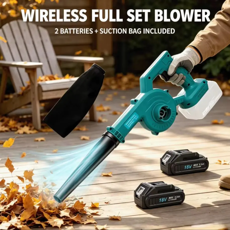 Jemi cordless leaf blower is equipped with various attachments, suitable for dust removal and leaf cleaning.