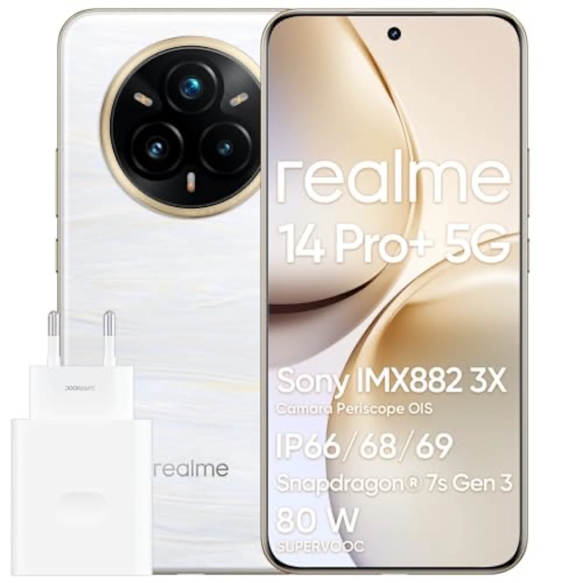 Realme 14 Pro+ 5g Android Smartphone, 8+ 256 Gb, Sony Imx896 Ois Camera, Qualcomm Snapdragon 7S Gen 3 5g, Ip69, 6.83' 120Hz Display, 5260Mah Battery, Includes Charger