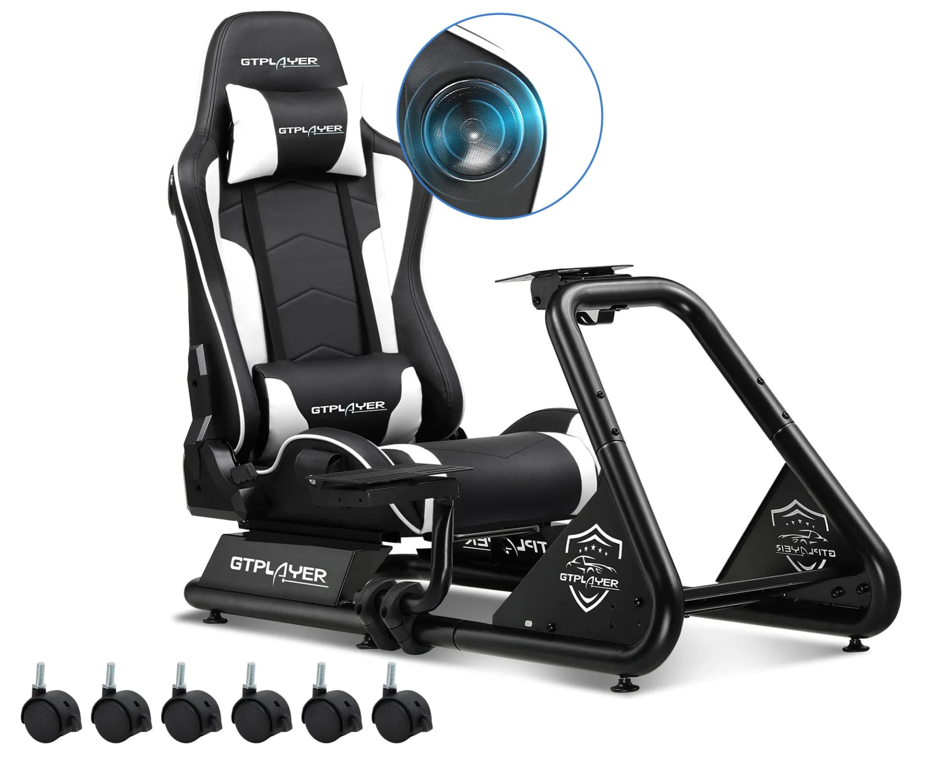 Gtplayer Simulator Cockpit Sim Racing Cockpit Racing Simulator Steering Wheel Stand with Speakers Steering Wheel and Pedal Stand