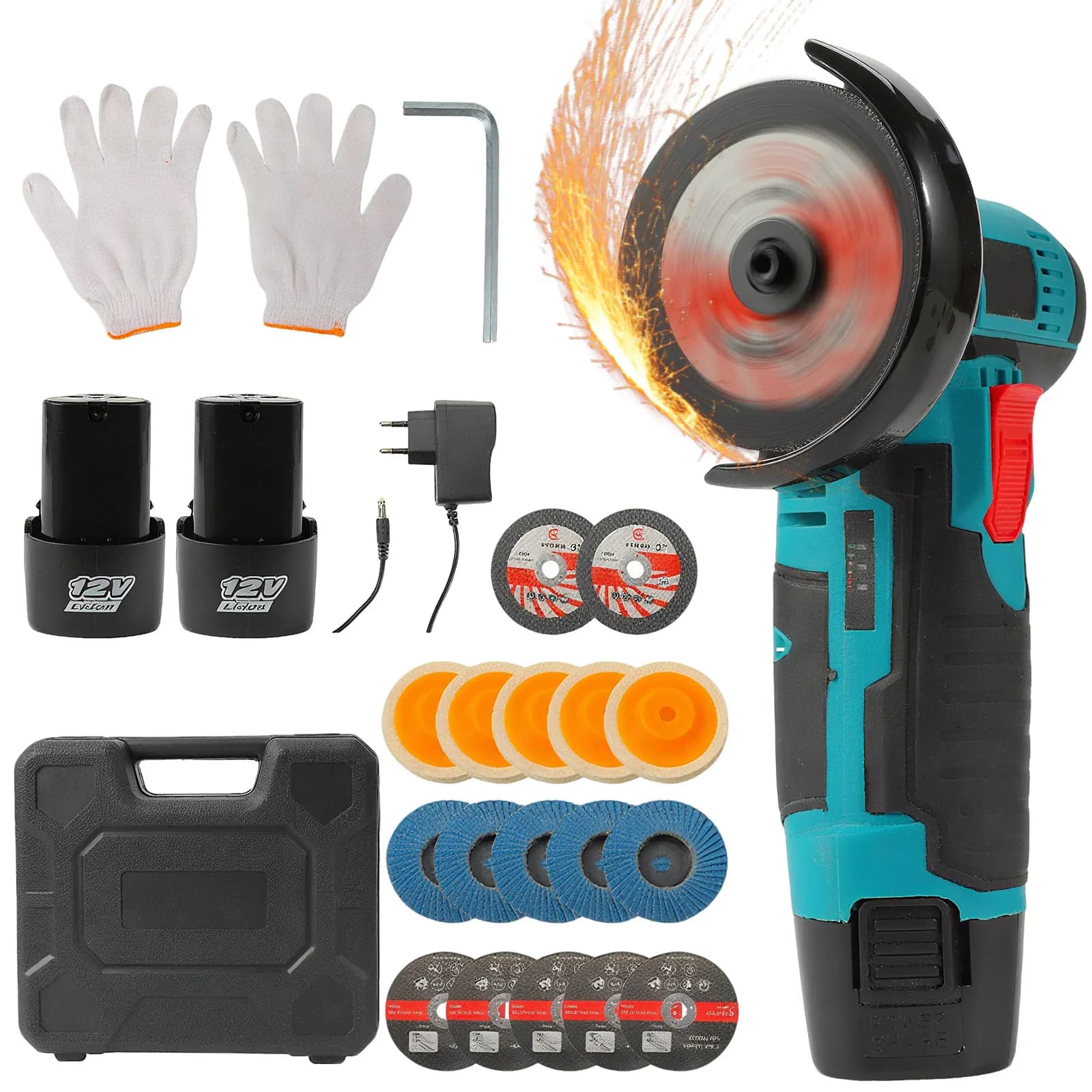 19500rpm 12V Mini Angle Grinder Grinding Cordless Machine Lithium Battery Rechargeable Grinder Cushing Power
