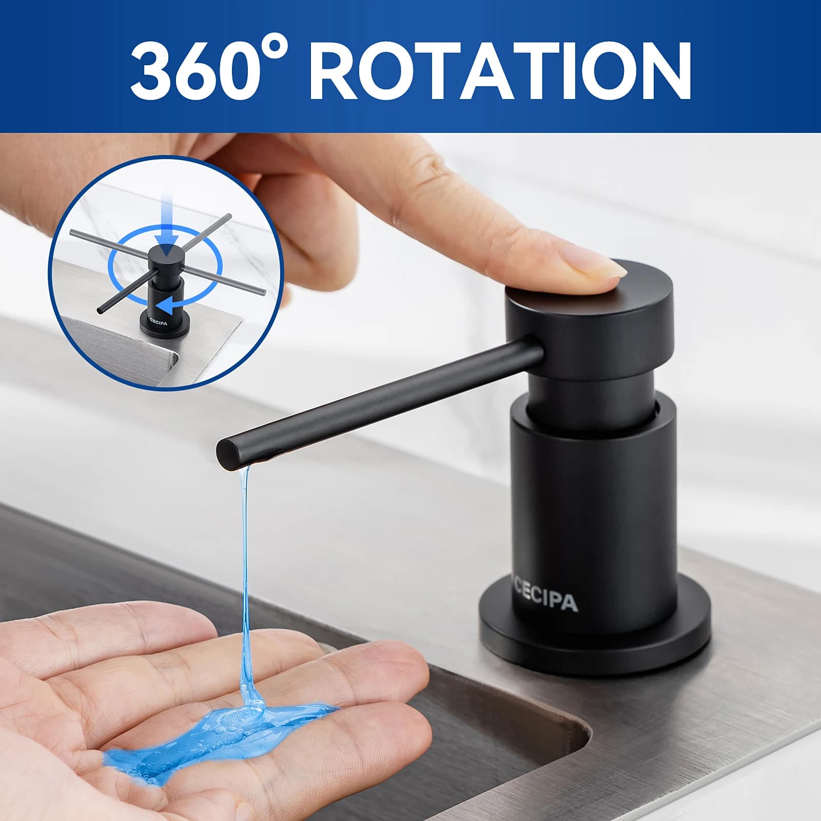Kitchen soap dispenser, soap dispenser with ML container + 1,25M Silicone extension hose, EU model