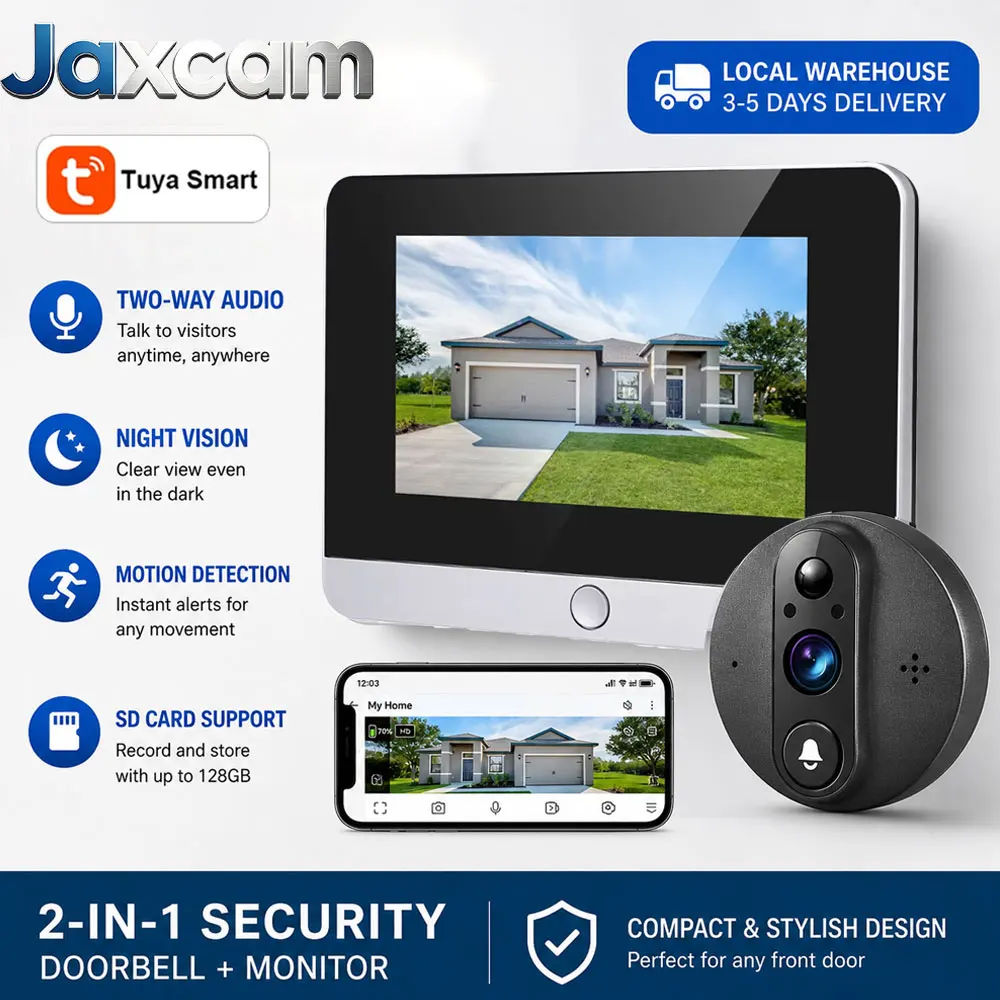 Smart Life Tuya 5MP WiFi Peephole Doorbell 2.4G Wireless Door Eye Camera PIR Motion Detection Digital Ring Bell Home Security Door Viewer