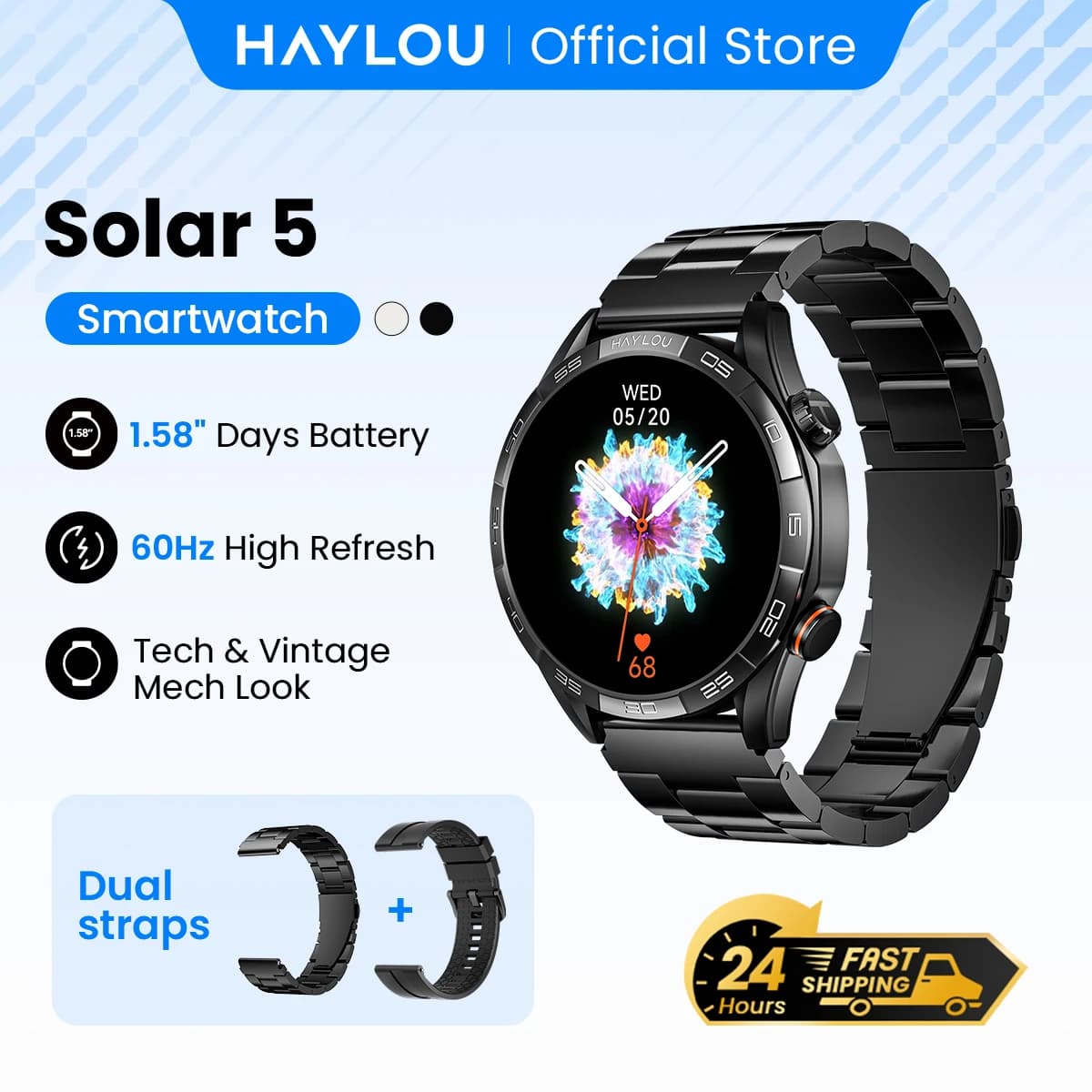HAYLOU Solar 5 Voice Calling Smartwatch 1.58'' AMOLED Display 60Hz Smart Watch 24H Health Monitoring Sports Smartwatch for Men