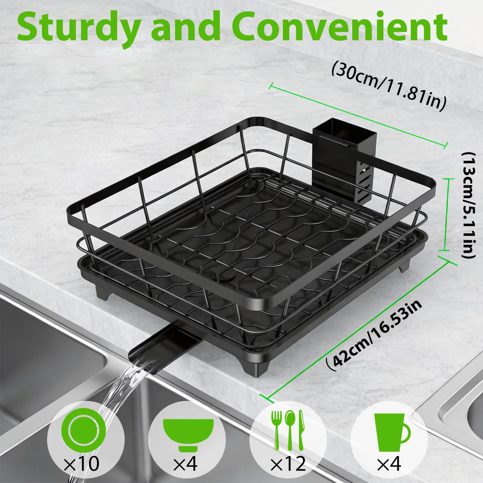 2-Tier Space-Saving Kitchen Dish Drying Rack, Multifunctional Dish Rack, Rustproof Kitchen Dish Countertop Drying Rack With 360° Rotating Drainboard & Utensil Holder