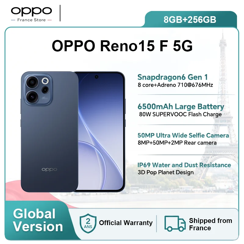 EU-spec smartphone OPPO Reno15 F 5G 8GB+256GB Blue,ColorOS 16.0 ,Snapdragon 6 Gen 1,6500mAh,80W ,6.57inches, 2372*1080 Pixels OnePlus