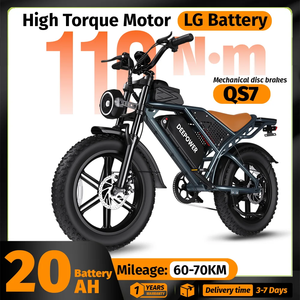 DEEPOWER QS7 Off-Road Electric Bike for 110N·m High Torque Motor 48V 60AH LG Battery with 20-inch fat tire Adults Mountain Ebike All-Terrain Disc Brake Motorcycle