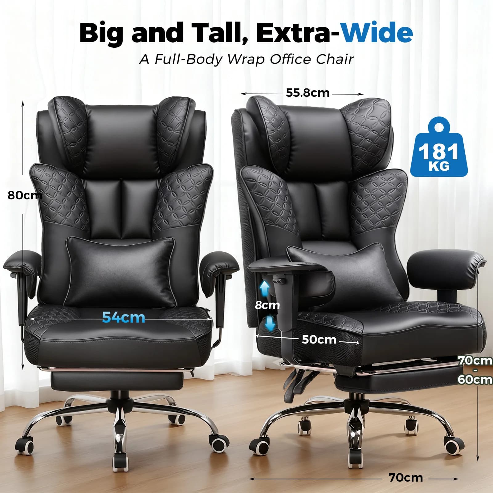 GTPLAYER Gaming Chair, Ergonomic Office Chair with Footrest for Tall and Heavy Individuals, 150° Adjustable Backrest & Soft Armrests, Computer Chair Executive Chair for Office & Gaming, PU