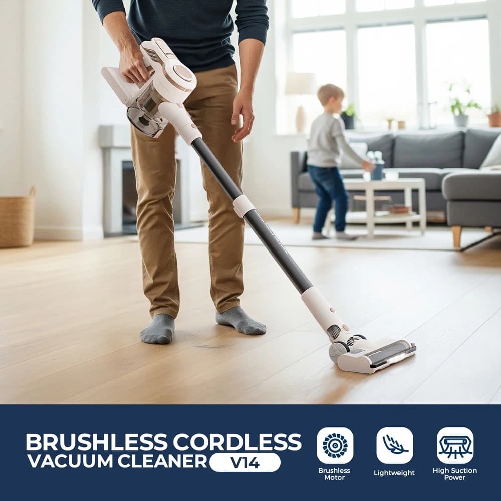 ROUNY Smart Cordless Vacuum with LED & Touch Screen, Powerful Dual Suction, Brushless Motor, 40min Runtime, Detachable Battery