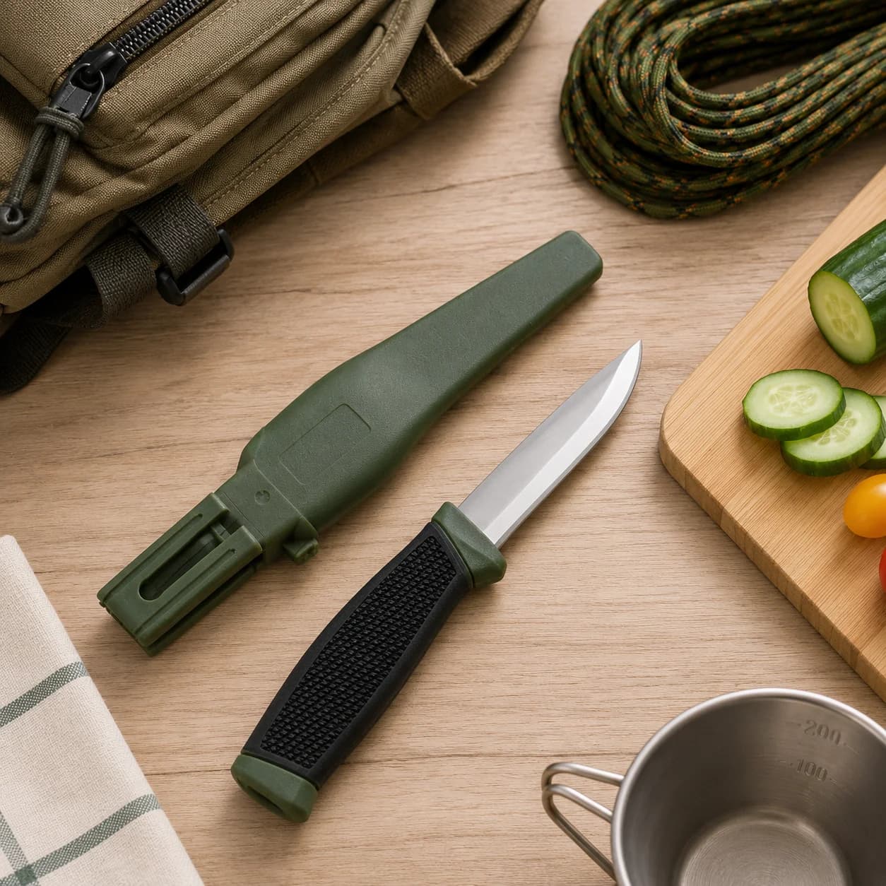 Portable Fishing Cutting Tool with Protective Sheath, Stainless Steel Camping Food Preparation Tool with Non-Slip Handle for Outdoor Use