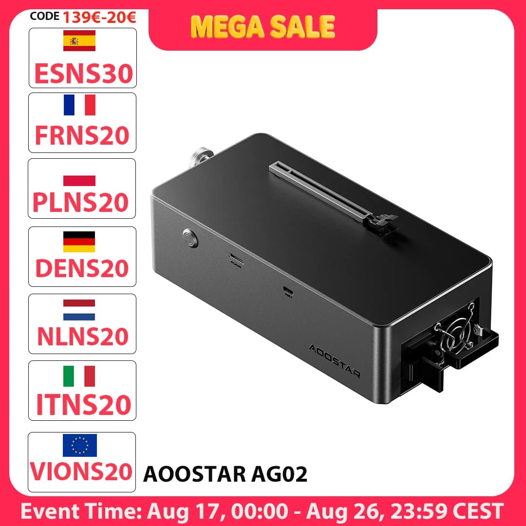 AOOSTAR AG02 eGPU Dock with Oculink & USB4 Port, Built-in 800W Power Supply, 100W Reverse Charging, Supports TGX Interface