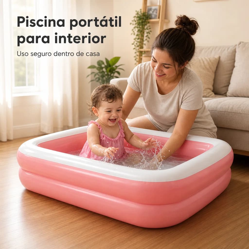 Square Inflatable Pool, Double-Layer Reinforced Walls, Blue and Pink, with Anti-Collision Cushioning Base, Size 86X86X25 Cm, Safe and Durable Pvc, Quick Inflation, Suitable for Indoors, Balconies and Gardens, Summer Water Entertainment