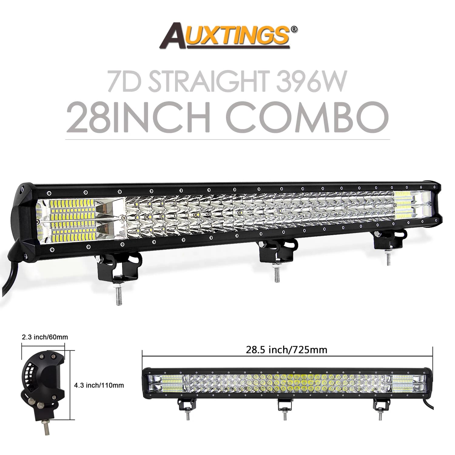 Auxtings 12-45in 180W-612W Tri-Row 7D LED Light Bar Offroad Led Bar Combo  Led Work Light Bar for Truck SUV ATV 4x4 4WD 12v 24V
