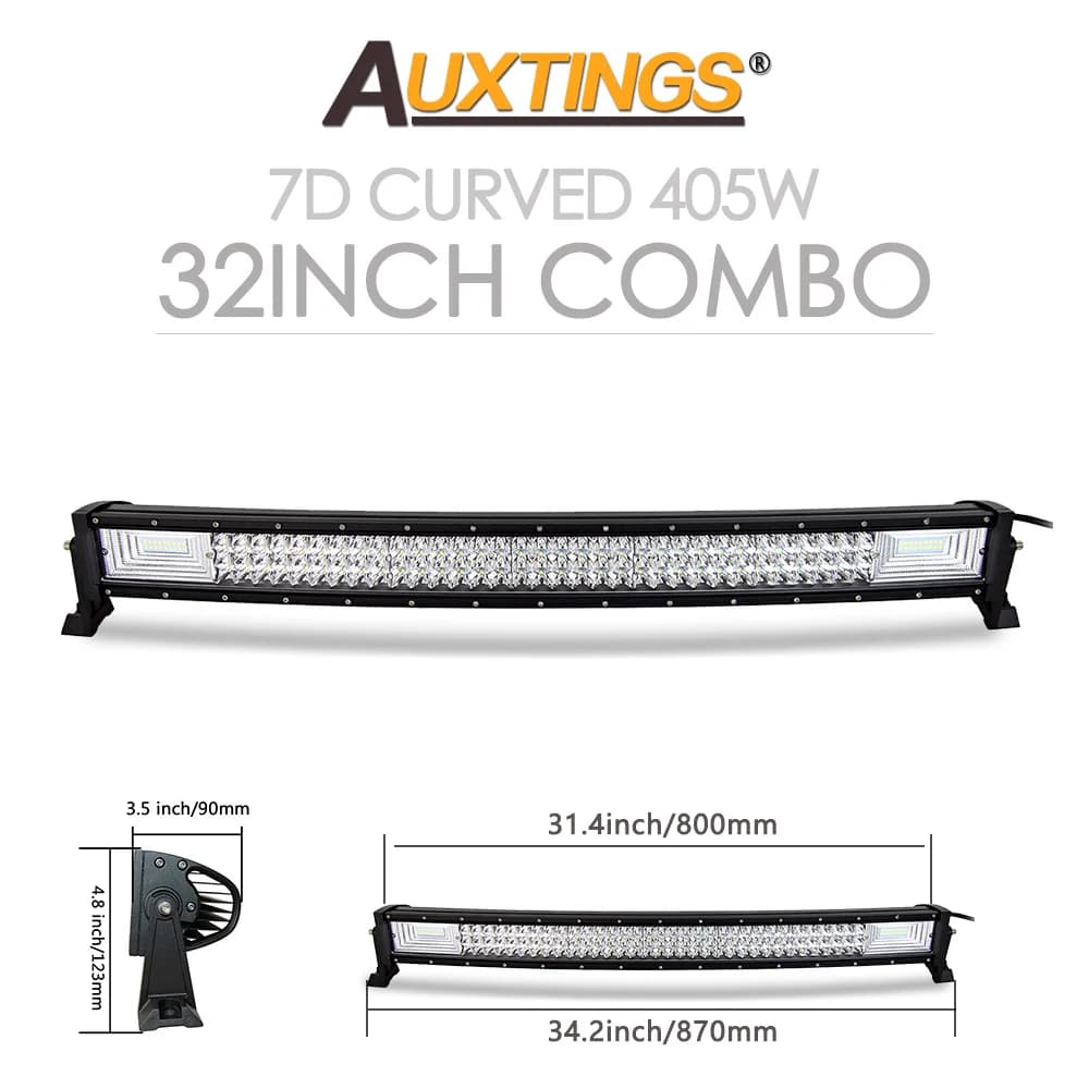 Auxtings 7D Straight/Curved Led Light Bar 22" 32" 42" 52" Work Light Tri-Row 4x4 Truck ATV Car Roof Offroad Driving Light Bar