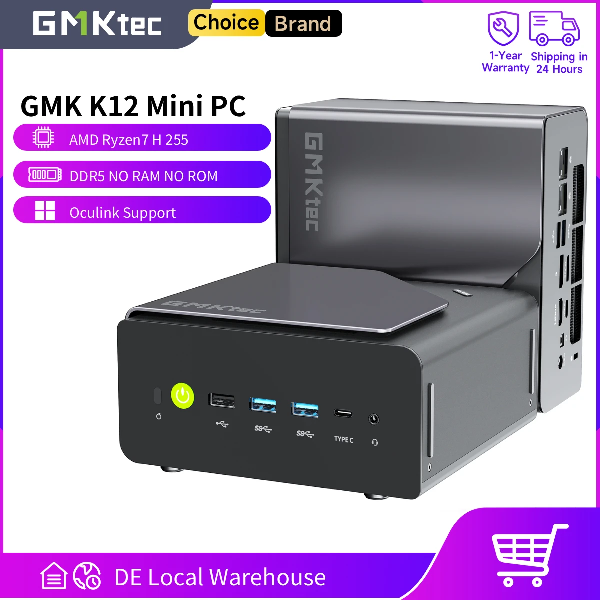 GMKtec K12 Mini PC AMD Ryzen7 H255 (Upgraded 8745HS) Oculink Support DDR5 NO RAM NO ROM NO OS WIFI6E Desktop Computer Gaming PC