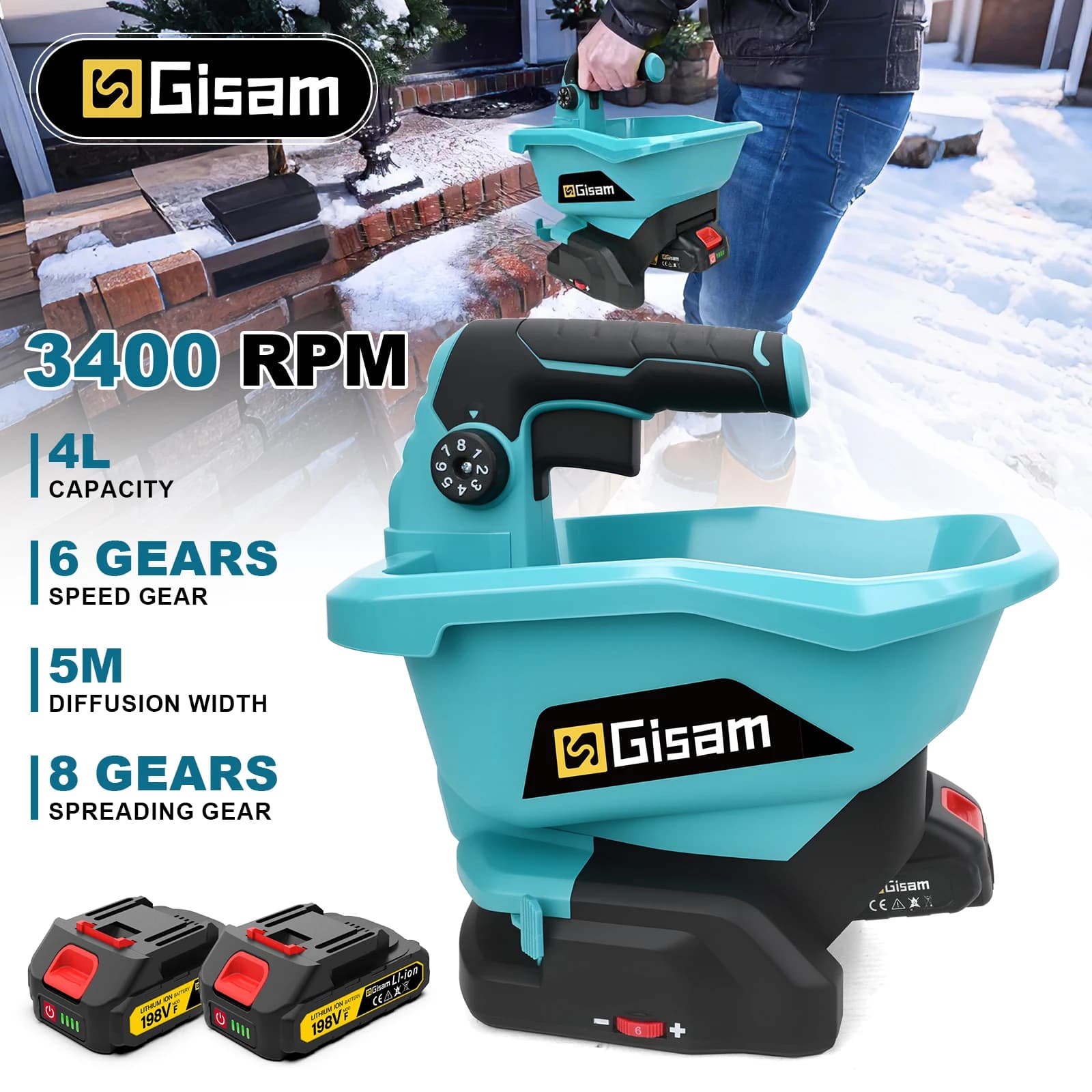 Giasm 6 Gears Electric Fertilizer Spreader Cordless Spreader 140° Adjustment Garden Power Tools For Makita 18V Battery Pin