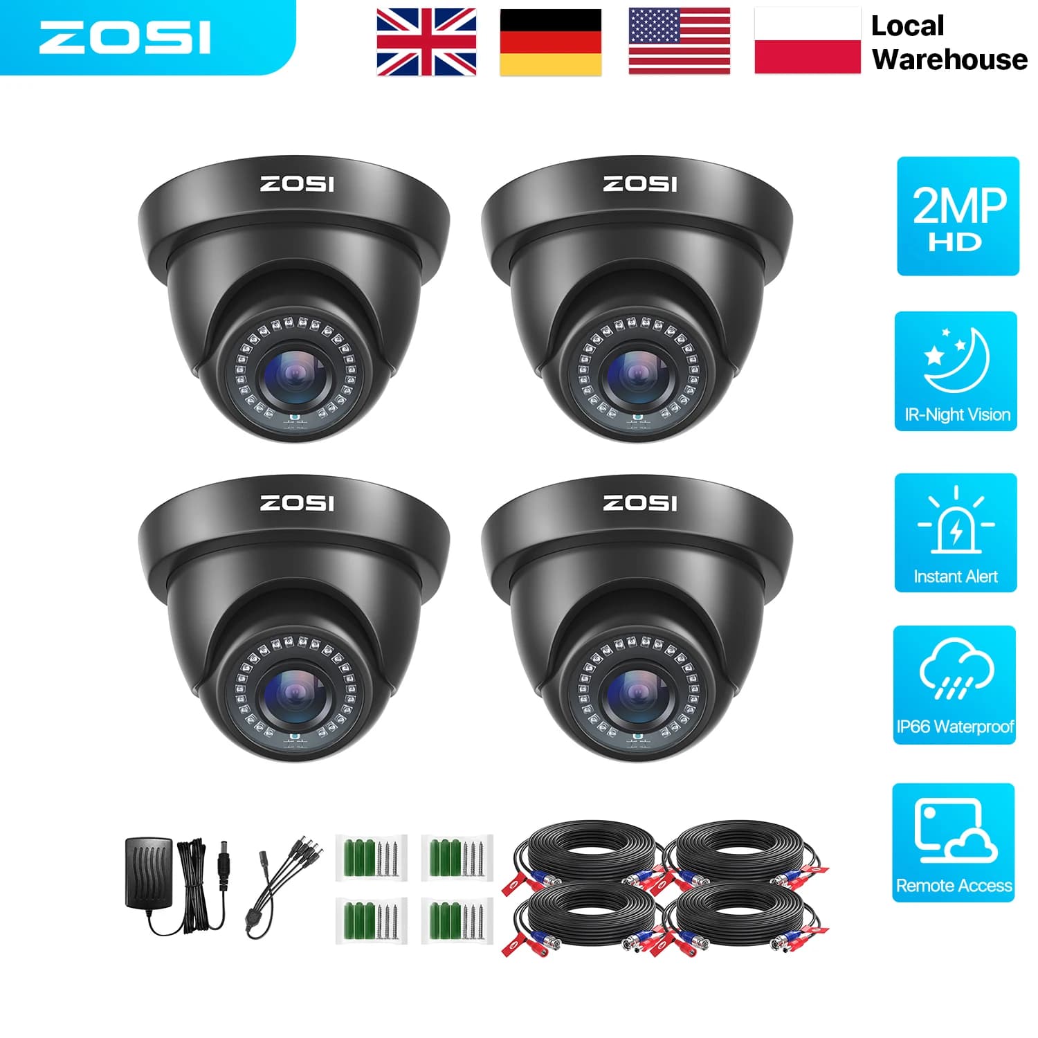 ZOSI 2 Pack 1080P HD TVI Security Camera Bullet Outdoor 80ft IR Night Vision Motion Detection 2MP HD CCTV Surveillance Cameras