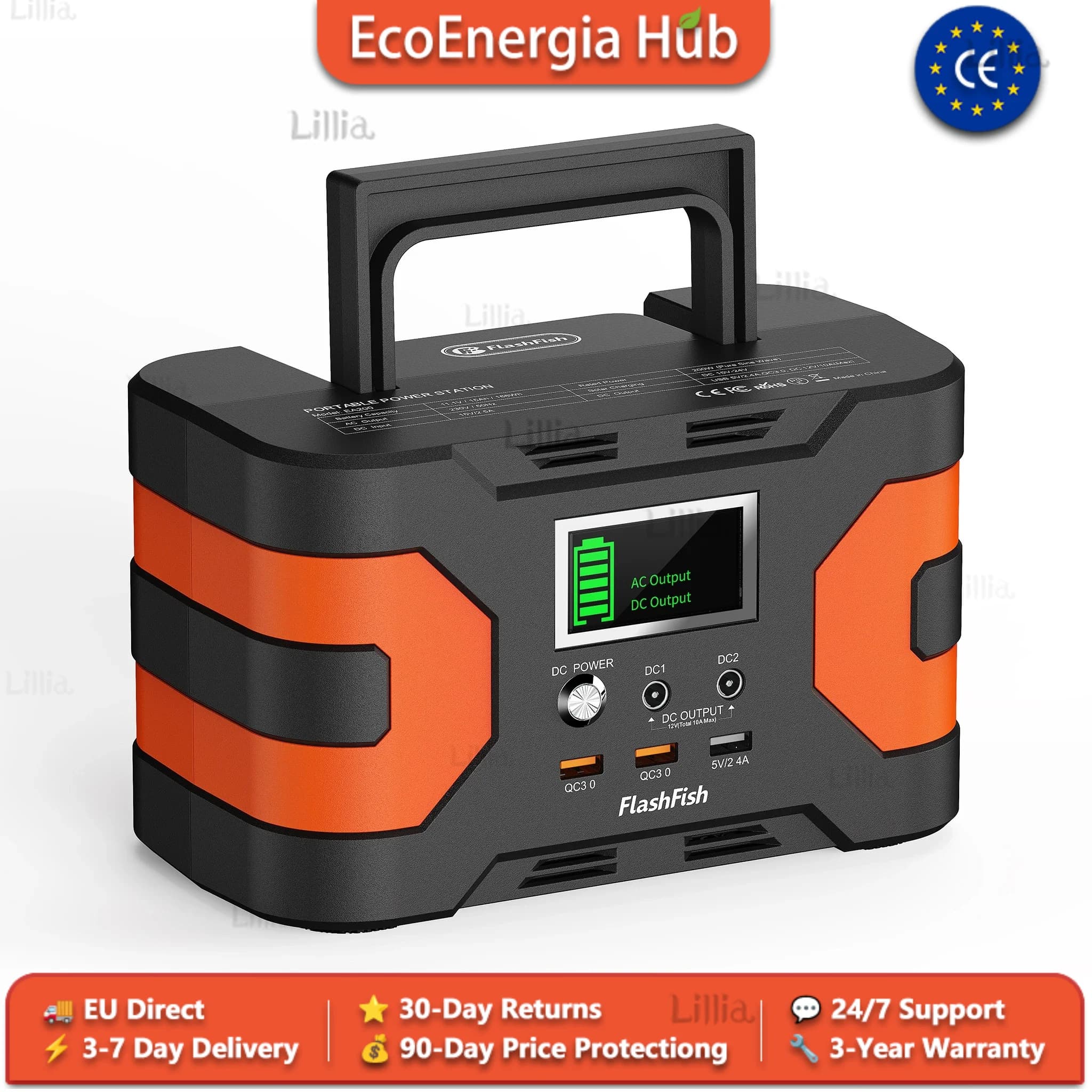 FLASHFISH EA200 portable power station features a 166Wh 200W solar generator with fast charging AC USB DC output suitable for camping CPAP travel and as a backup battery for home emergencies