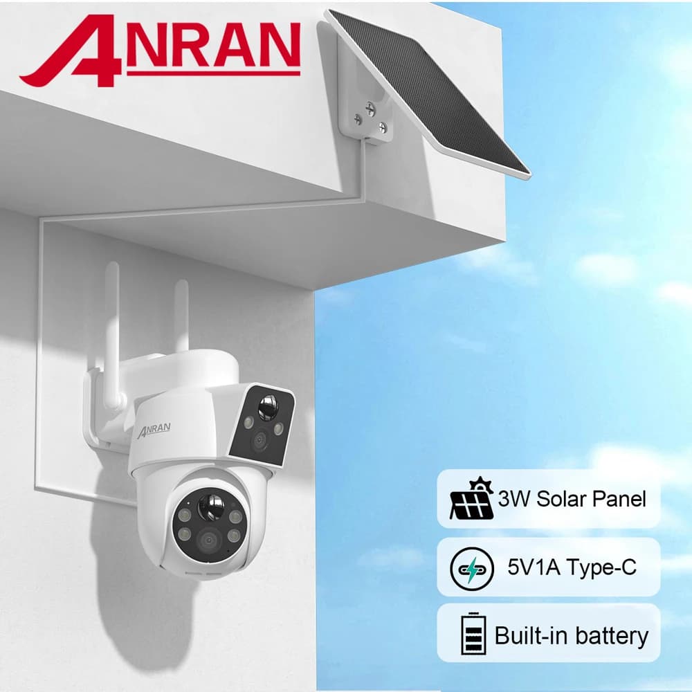 ANRAN Solar Camera Dual Lens Ourdoor Camera WIFI Security Cameras Color Night Vision,PIR Motion Detection,Color Night Vision,Home Protection