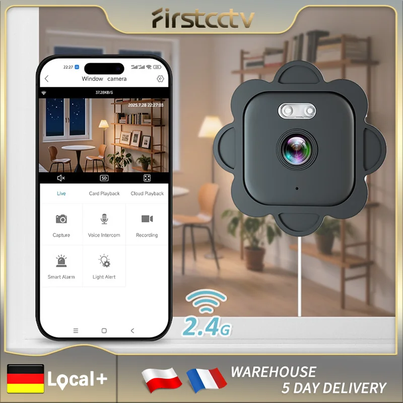 FIRSTCCTV 3MP Window Camera WiFi Indoor Cameras For Home Security Color Night Vision Motion Detection Recording Quick Install