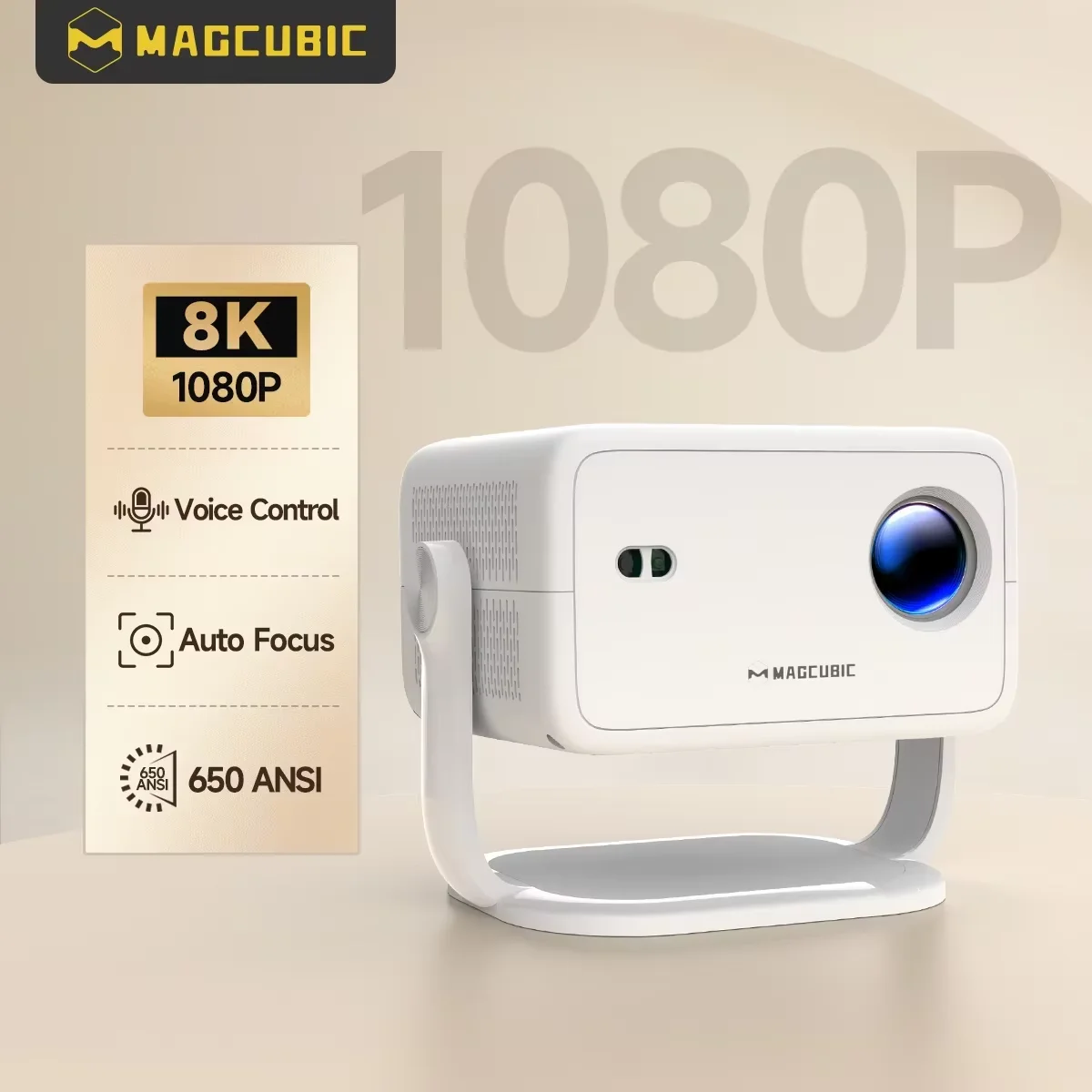 Magcubic L018 1080P Projector 650ANSI 8K Android14 Allwinner H726 Auto Keystone Wifi6 BT5.4 Portable Outdoor Movie Projector
