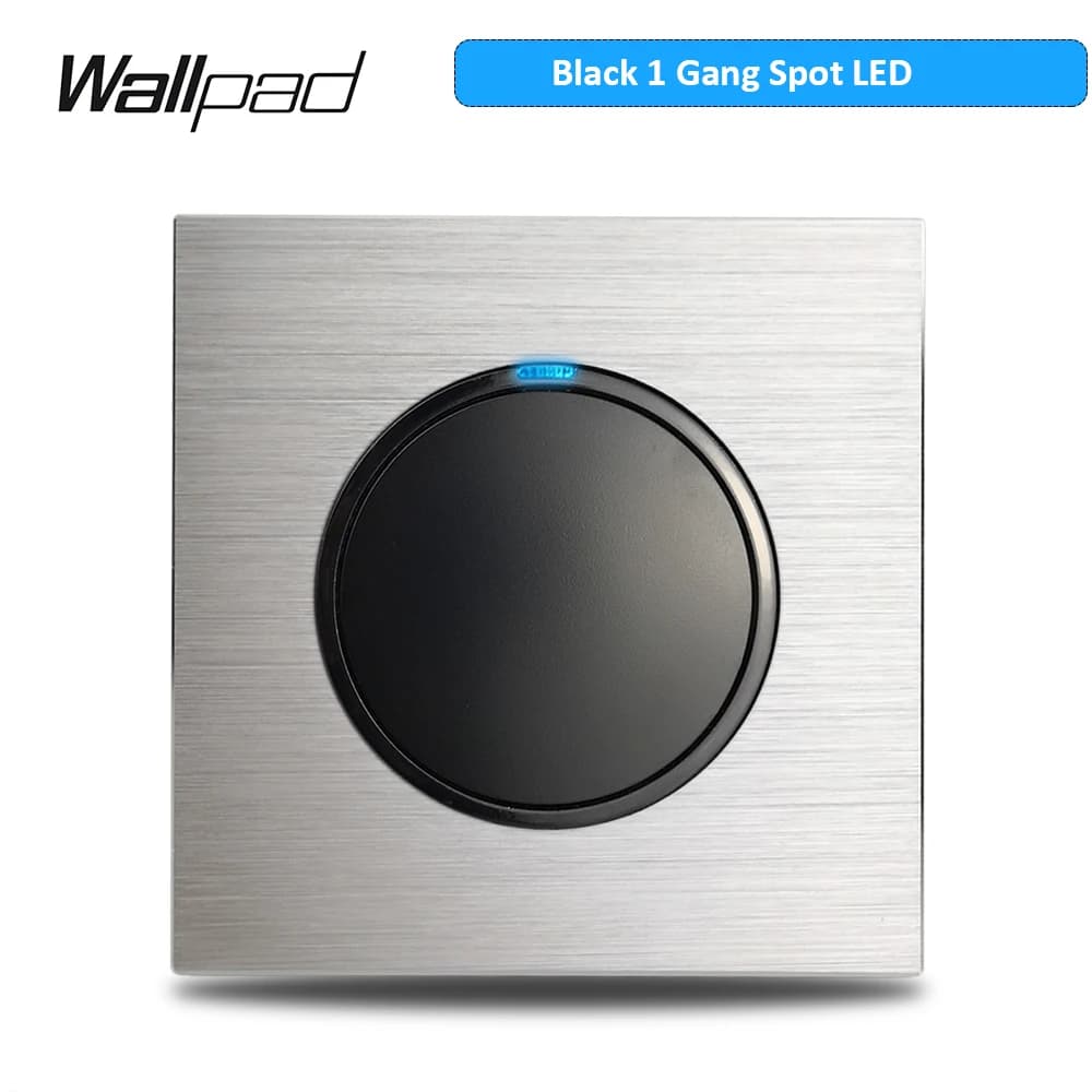 WALLPAD Silver Aluminum Brushed Metal Wall Light Switch with Circle Shape Blue LED EU French Wall Socket Black/Grey High Quality