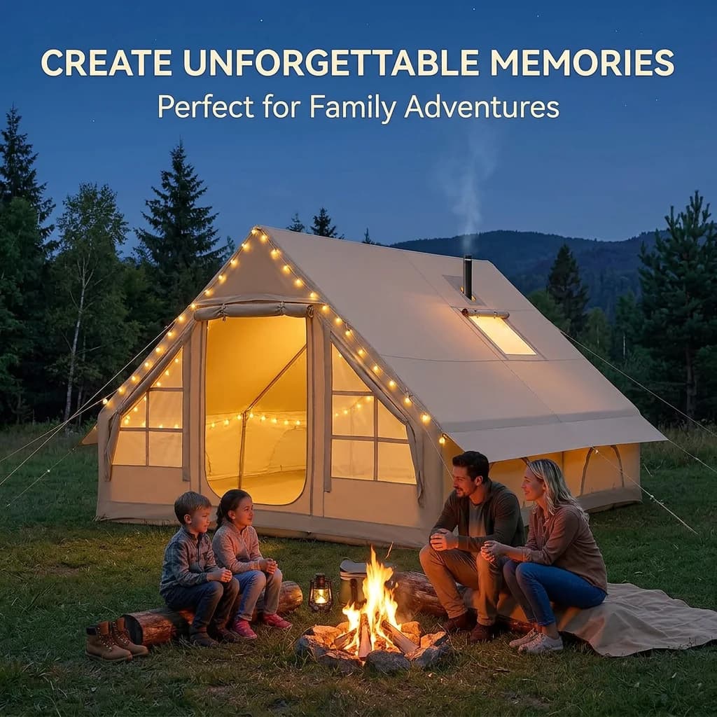 12m² Outdoor Camping Canvas Tent, Oxford Cloth Fabric 8-10 Person Family Camping Structure, Adult Camping Luxury Inflatable Tent