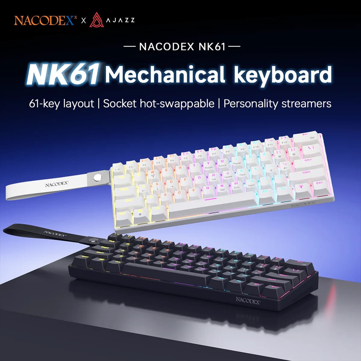 AJAZZ NK61 Wired Gaming Keyboard with Lightbox, 65% Compact Mechanical Keyboard, Hot-Swappable, Through-Keycap