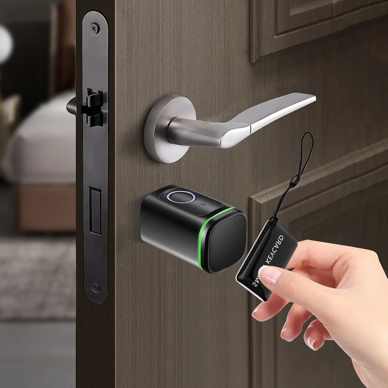 60mm Smart Lock Cylinder, Euro Cylinder with Fingerprint App Keycard & Manual Key, IP53 Waterproof, Type-C Emergency Power