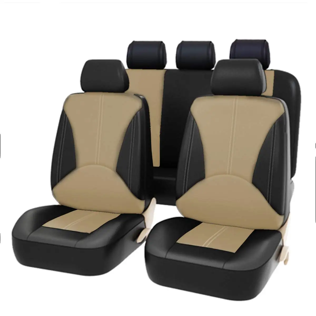 9-Piece Select Sandwich-Stitch PU Leather Car Seat Cover Set – Front & Rear Seat Protection, Easy Install, Individually Packaged, Fits Auto, Ford, Audi, Toyota, Motorhome