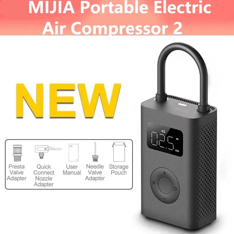 Original MIJIA Air Pump 2 25%Speed Boost Mini Portable Electric Air Compressor Treasure 150PSI Type-C LED Multitool Inflator -CN